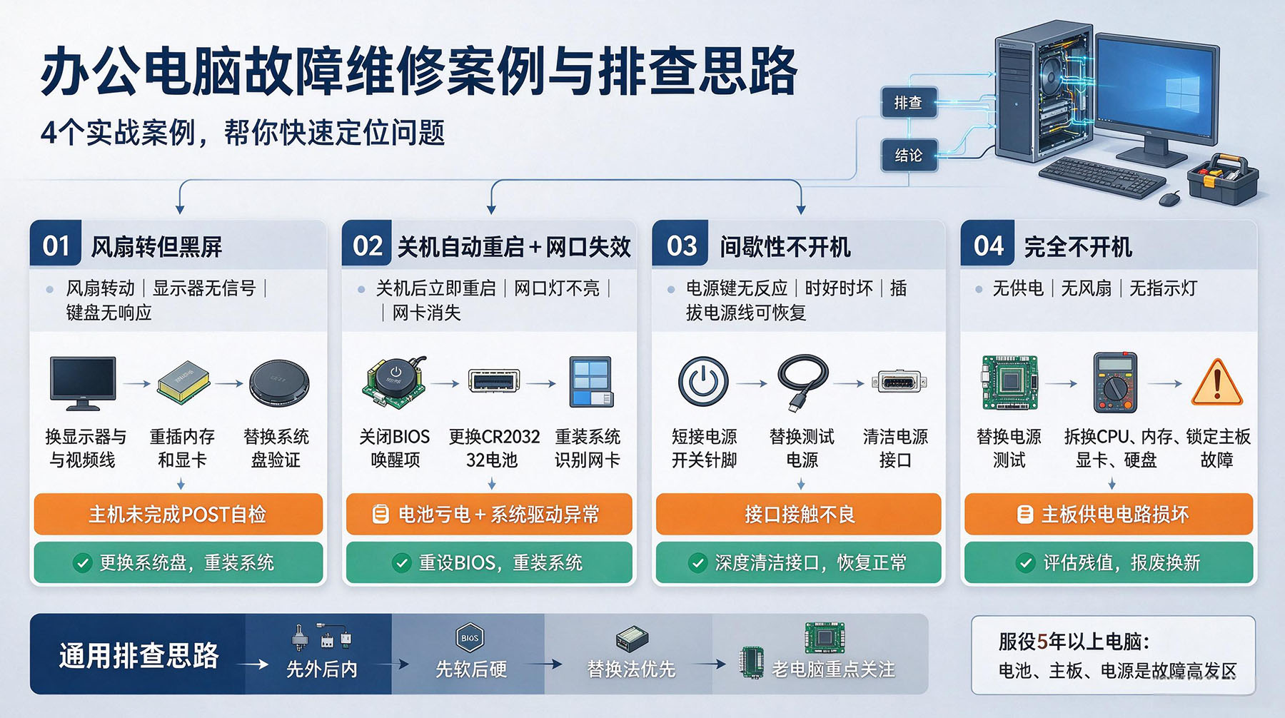 办公电脑集体罢工？老司机教你4招，轻松搞定不开机！